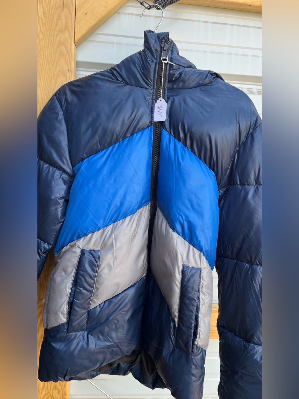 Michael Kors Boys sz. 18/20 Blue & Gray Colorblock Winter Puffer Jacket
